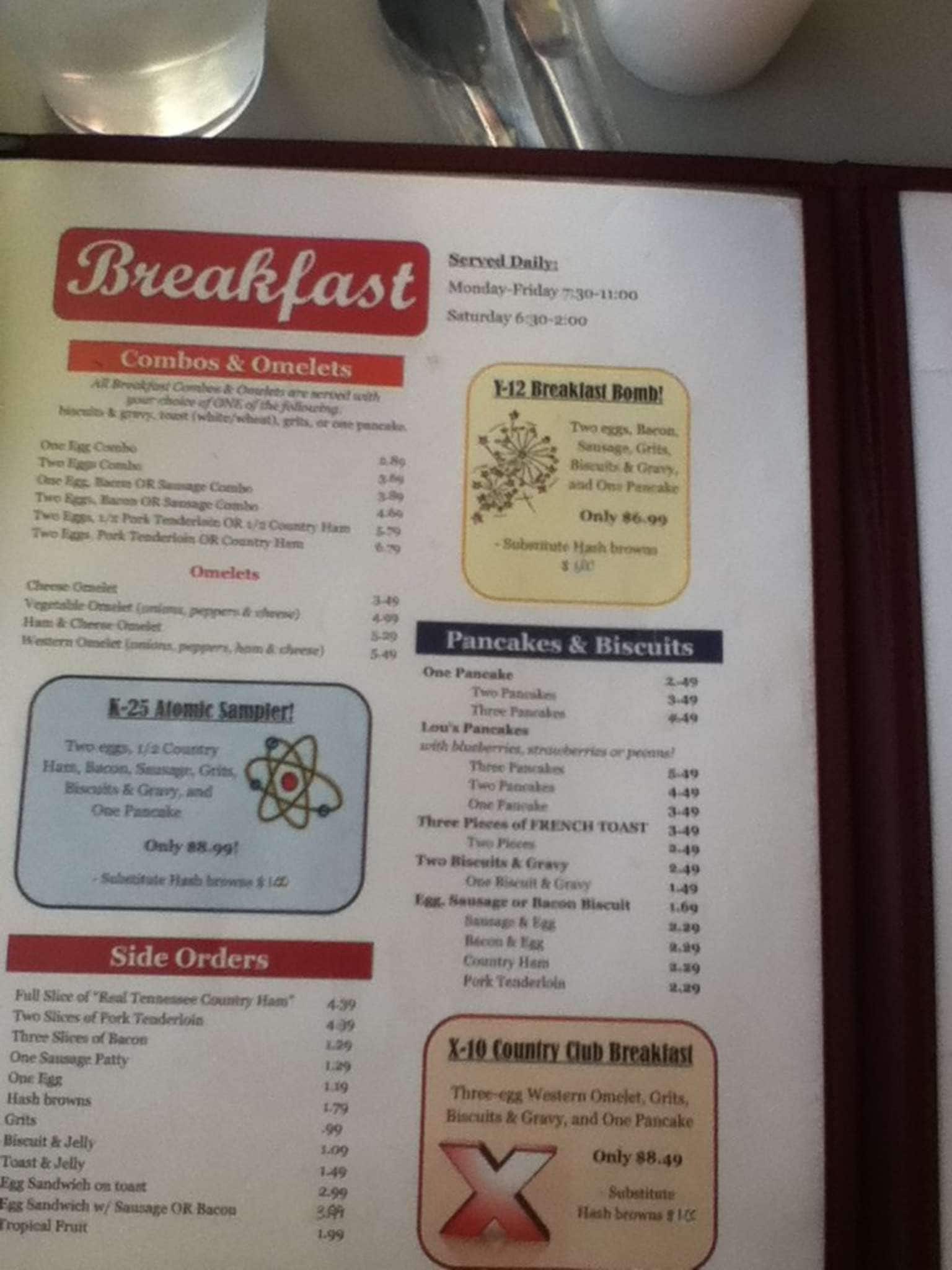 Menu at Jefferson Fountain restaurant, Oak Ridge