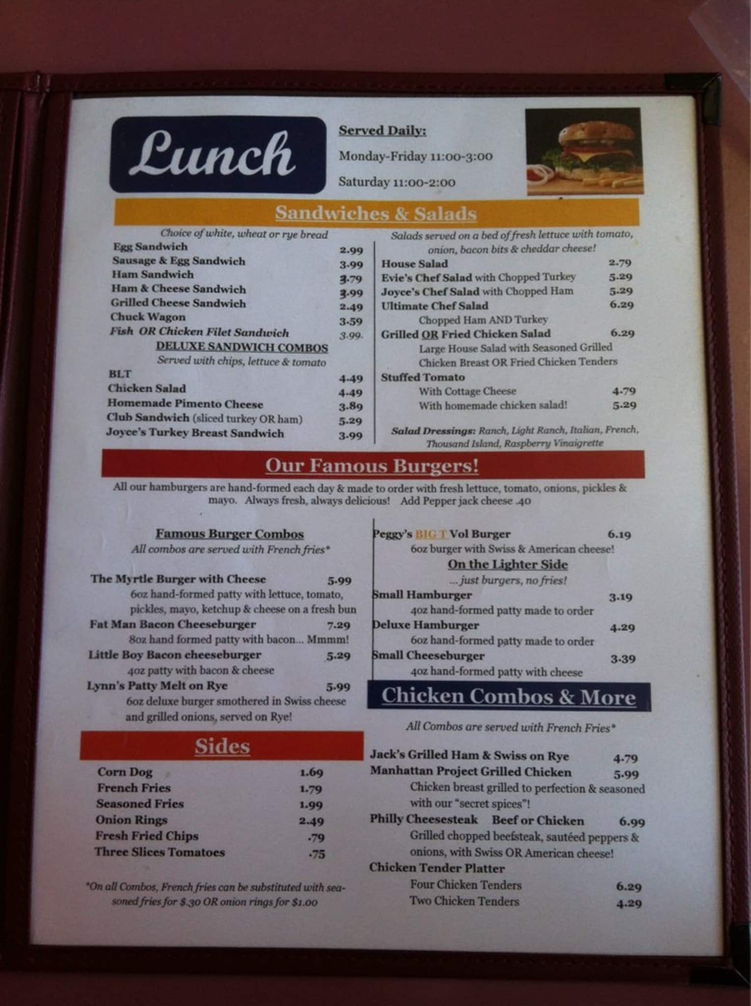 Menu at Jefferson Fountain restaurant, Oak Ridge