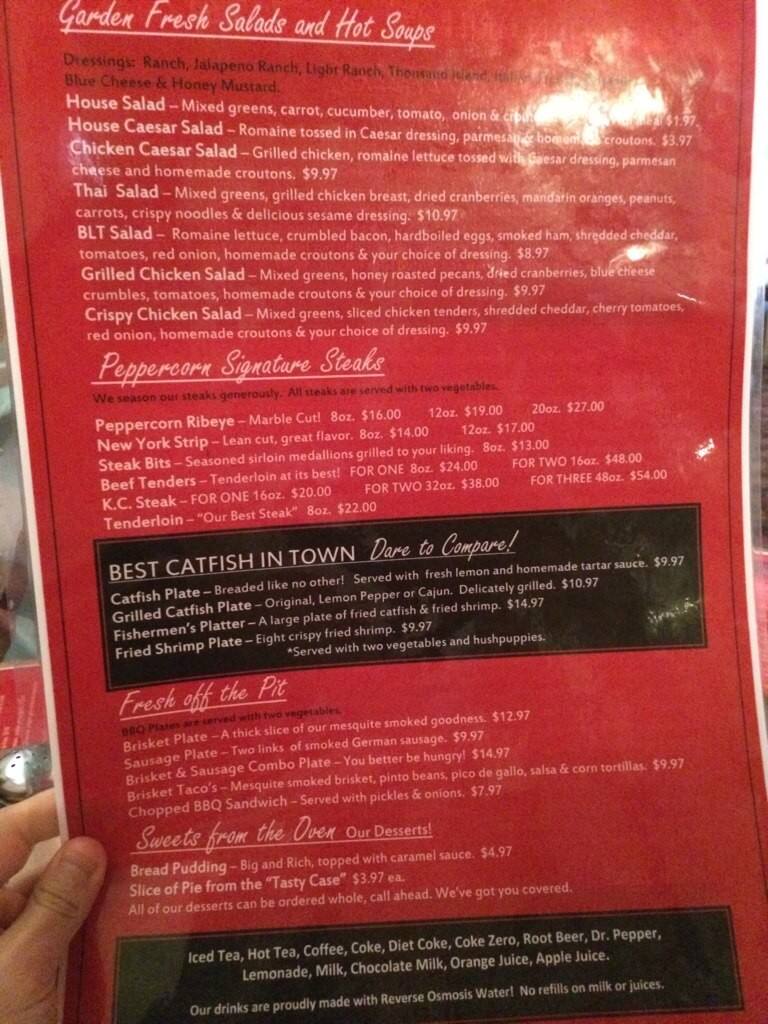 Menu at Peppercorn Grill BBQ, San Angelo, Sherwood Way