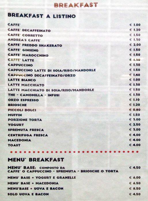 Andrea's Place menu