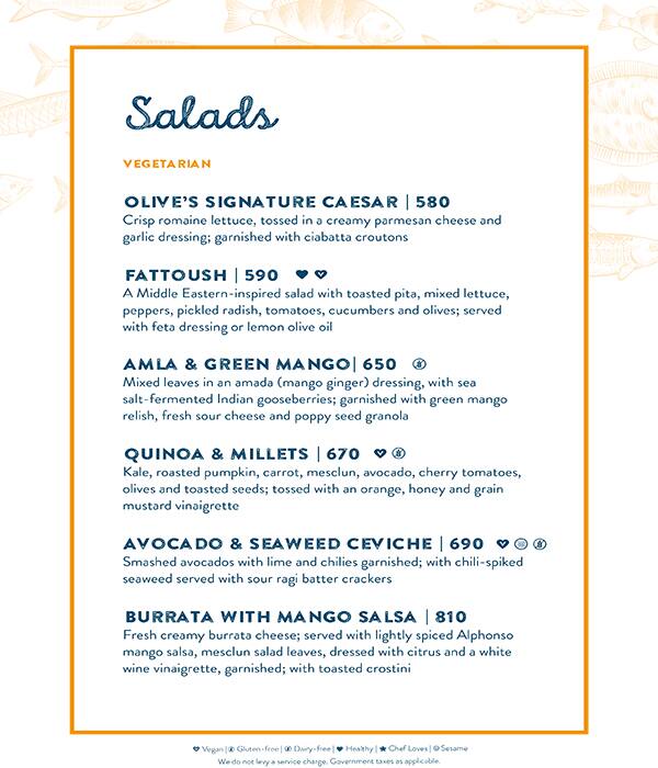 Menu of Olive Bar & Kitchen, Vagator, Goa