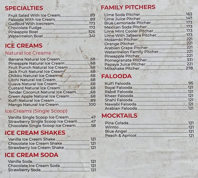 Empire Juices and Desserts menu