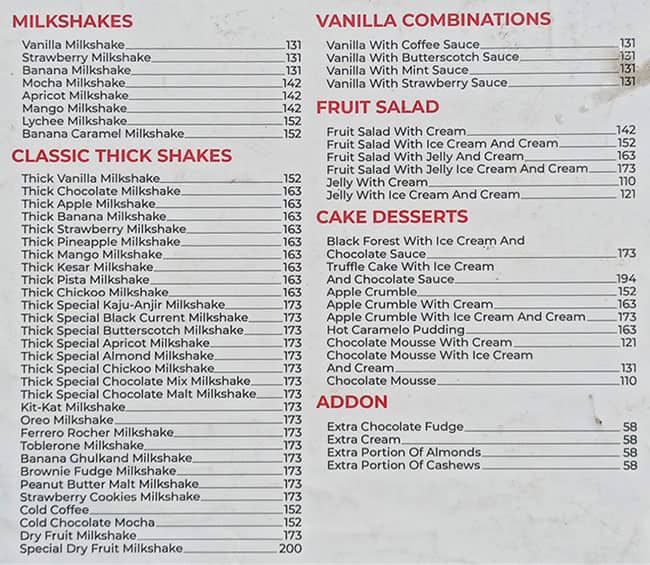 Empire Juices and Desserts menu