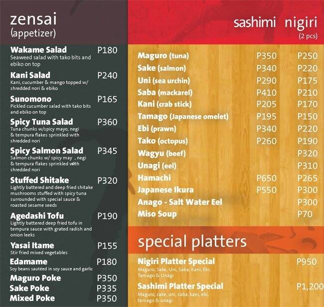 Sushi Ninja Menu, Menu for Sushi Ninja, Filinvest City, Muntinlupa City ...