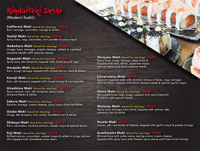 sushi menu