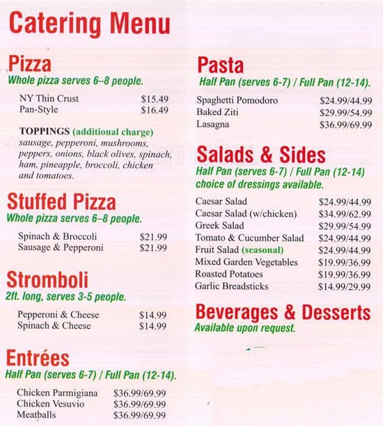 Menu at Sbarro, Mississauga, Erin Mills Pkwy