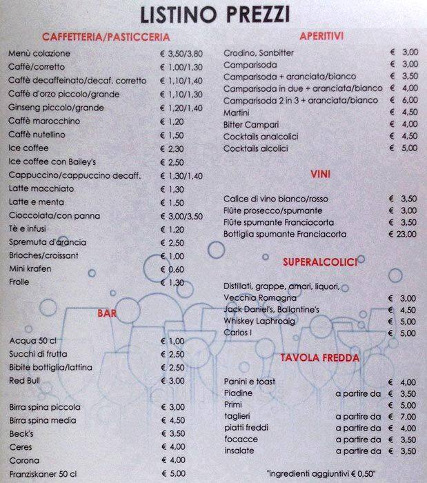 Menu di Milano Cafè 