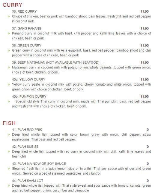 Carta del restaurante Thai Chili, San Antonio, Thousand Oaks Dr 10