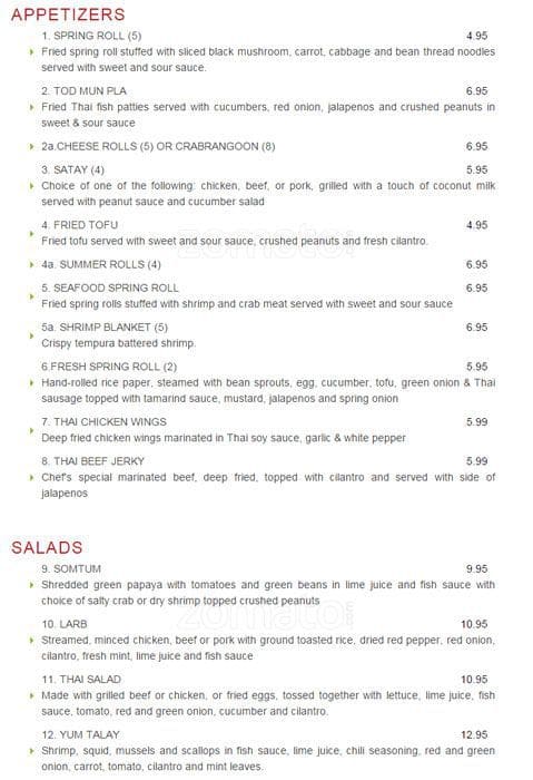 Thai Chili Menu, Menu for Thai Chili, Uptown, San Antonio - Urbanspoon ...