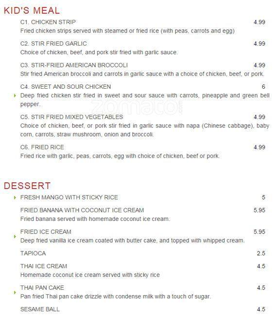 Carta del restaurante Thai Chili, San Antonio, Thousand Oaks Dr 10