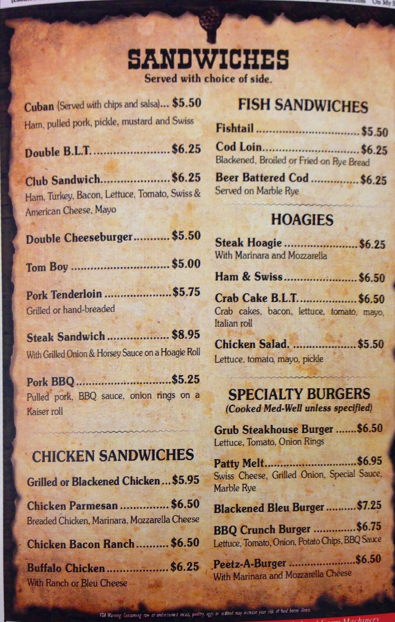 Menu at Osgood Grub Co steakhouse, Osgood