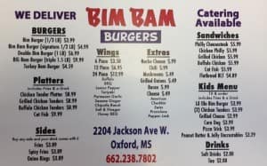Bim Bam Burger's Menu, Menu for Bim Bam Burger's, Oxford, Oxford