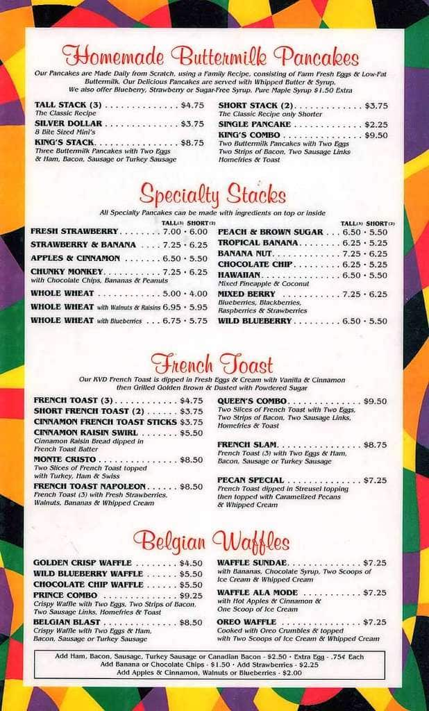 Kings Valley Diner menu