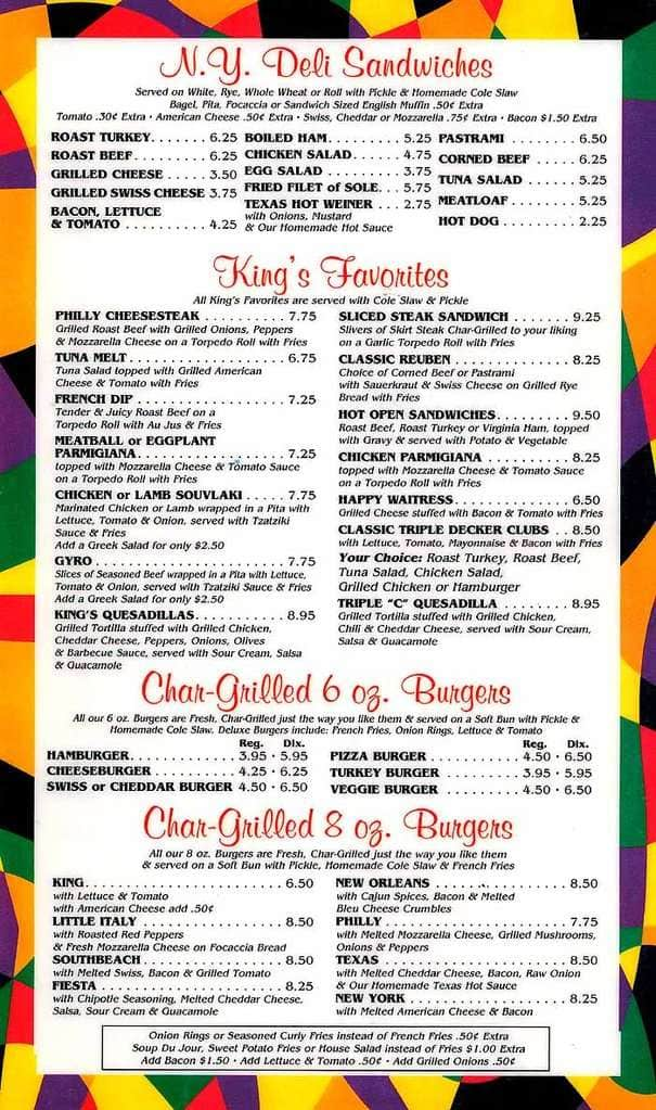 Kings Valley Diner menu