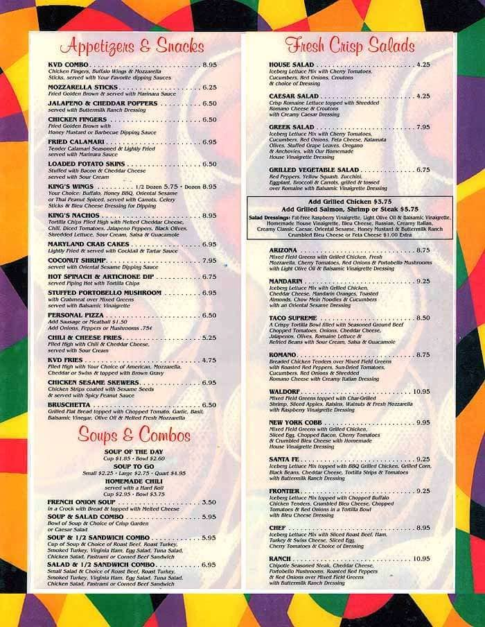 Kings Valley Diner menu