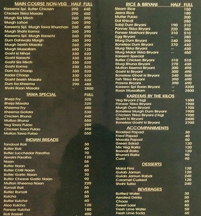 Kareem's menu