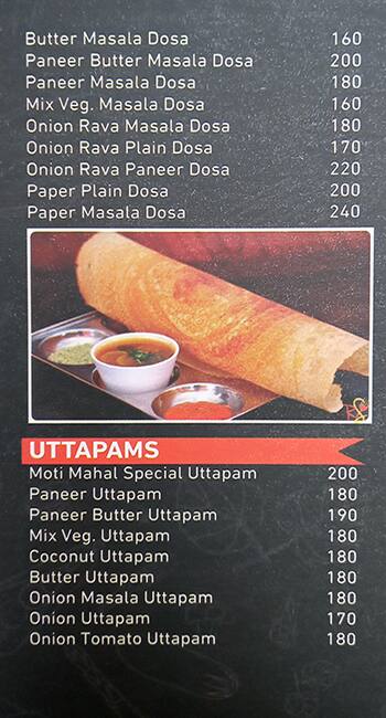 Moti Mahal menu