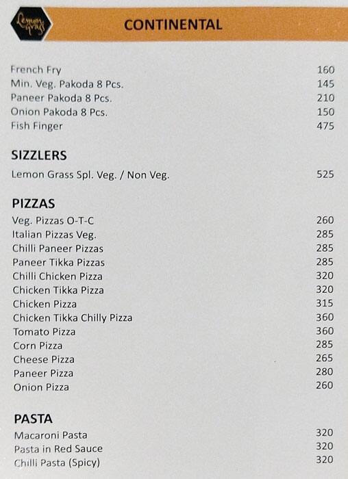 Lemon Grass Restaurant menu