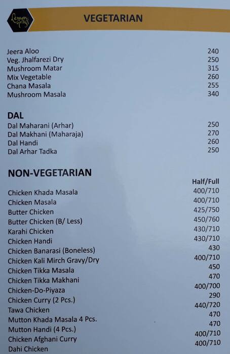 Lemon Grass Restaurant menu