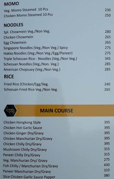 Lemon Grass Restaurant menu