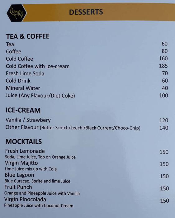 Lemon Grass Restaurant menu