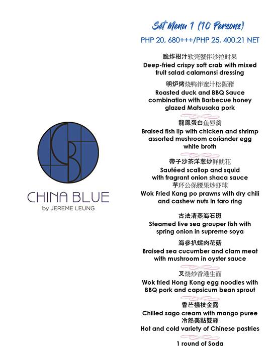 China Blue By Jereme Leung Conrad Manila Menu