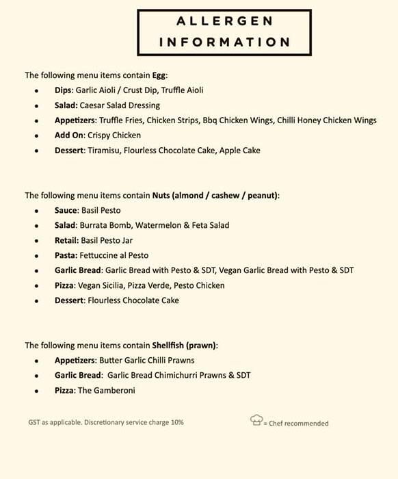 Menu at The Pizza Bakery, Bengaluru, Coconut Grove