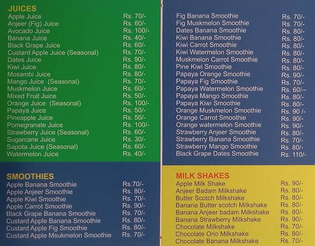 Menu at The Juice Land, Hyderabad, 17