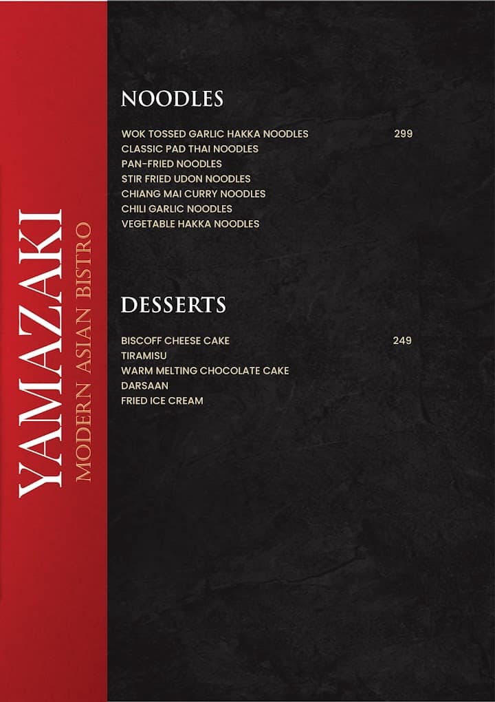 Menu of Yamazaki Pan Asian Cuisine Bajaj Nagar Nagpur