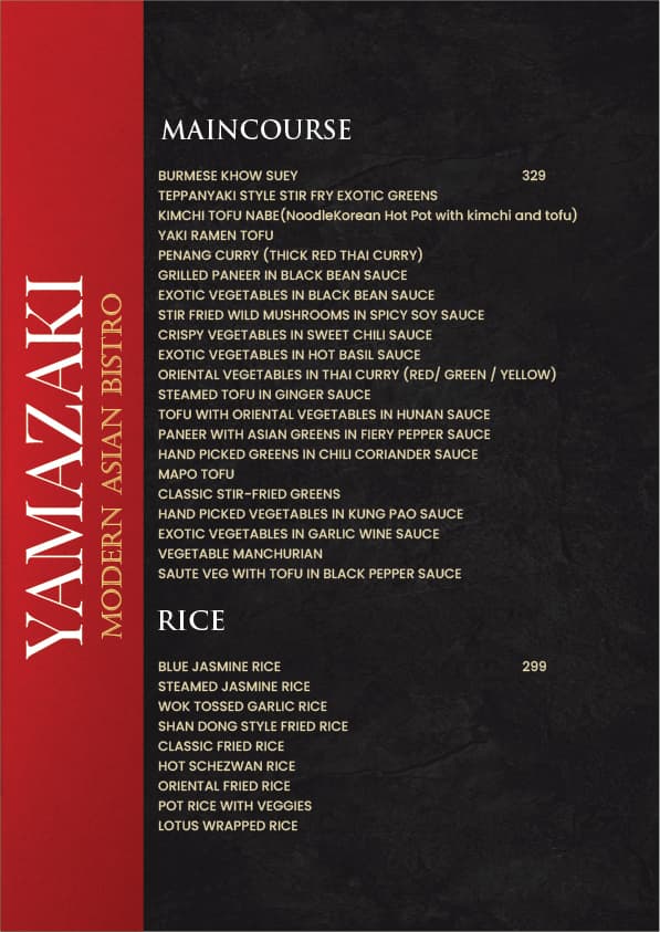 Menu of Yamazaki Pan Asian Cuisine Bajaj Nagar Nagpur