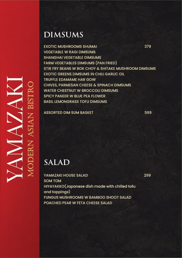 Menu of Yamazaki Pan Asian Cuisine Bajaj Nagar Nagpur