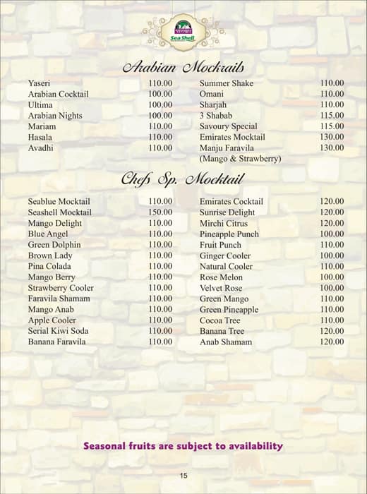 Savoury Sea Shell menu