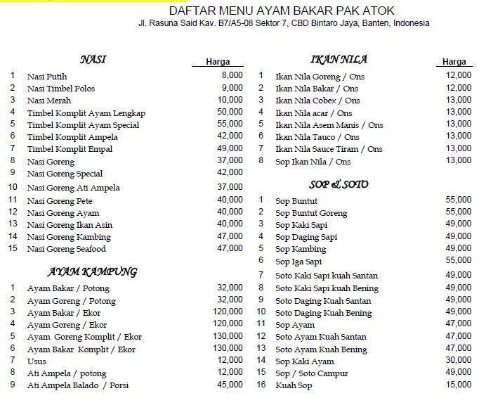 Ayam Bakar Pak Atok Menu Menu For Ayam Bakar Pak Atok