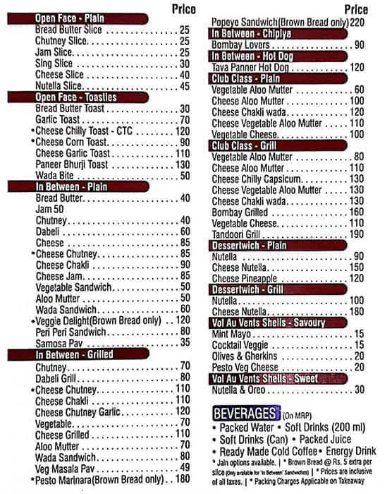 Bread Box menu