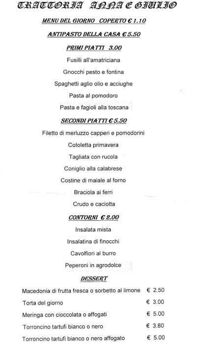 Menu di Bar Trattoria "Anna & Giulio” Assago 