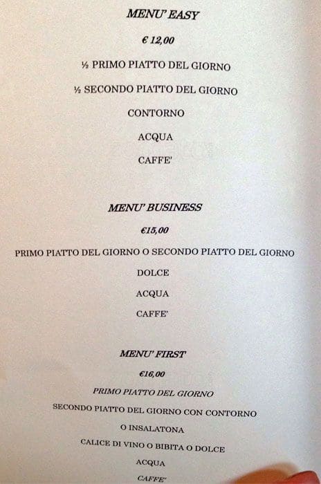 Menu di Circle Milano 
