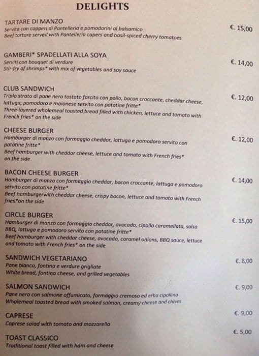Menu di Circle Milano 