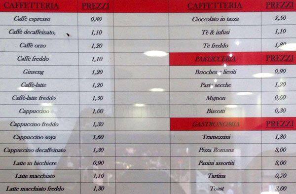 Menu di Guadagnino Bar Pasticceria Garbatella 