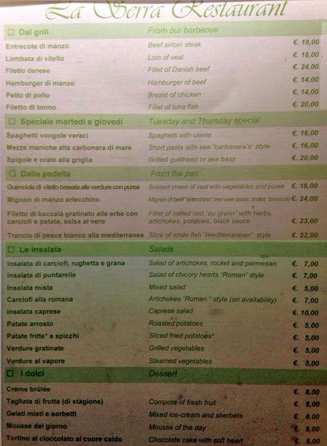 Menu di Ristorante - Holiday Inn - EUR Parco dei Medici 