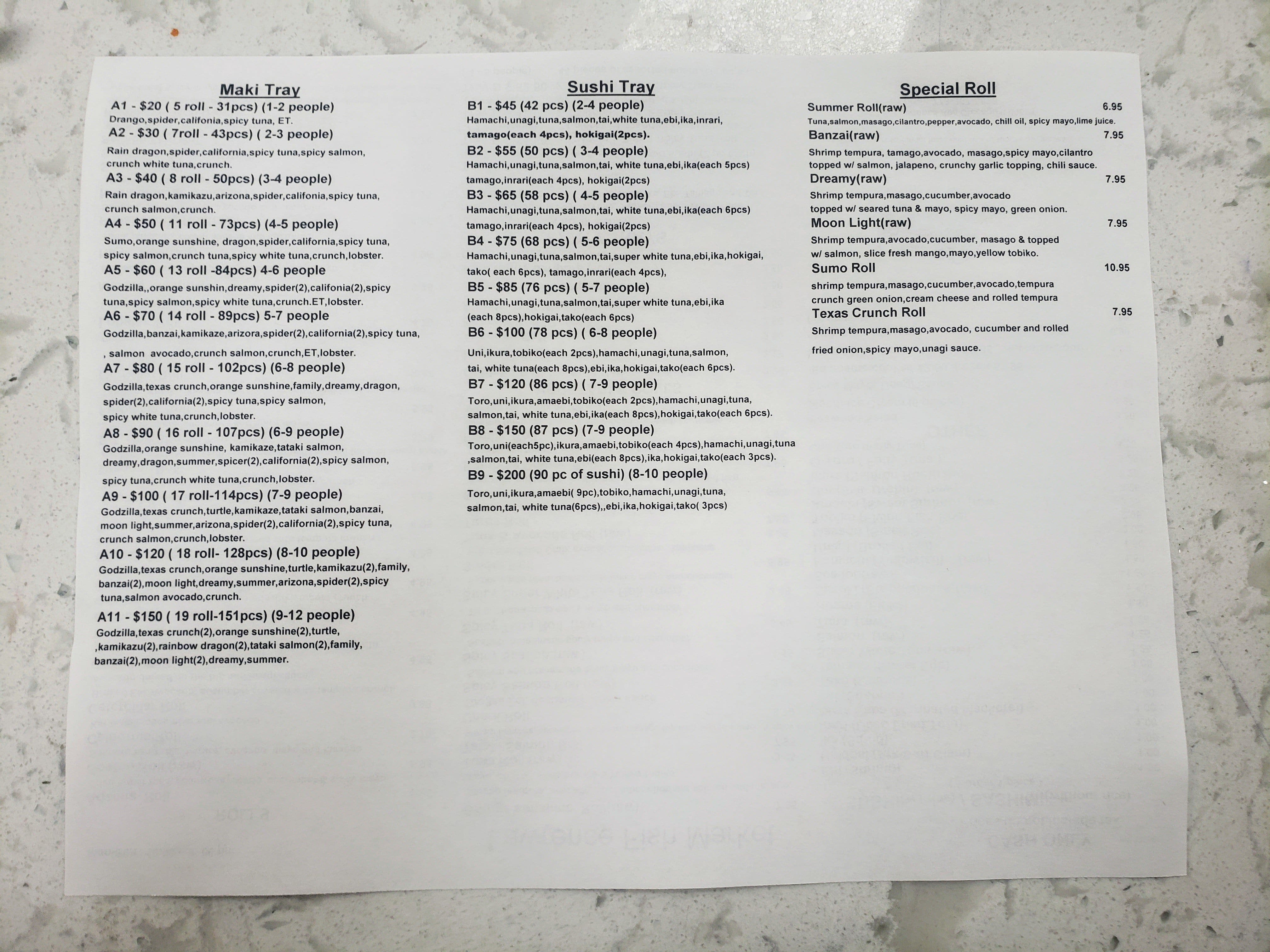 Menu at Lawrence Fish Market restaurant, Chicago, W Lawrence Ave