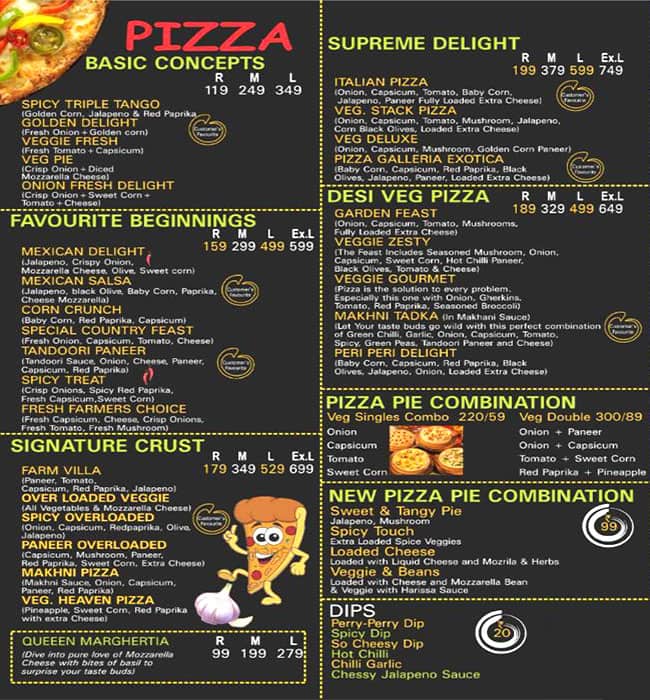 Menu of Pizza Galleria, Jasola, New Delhi