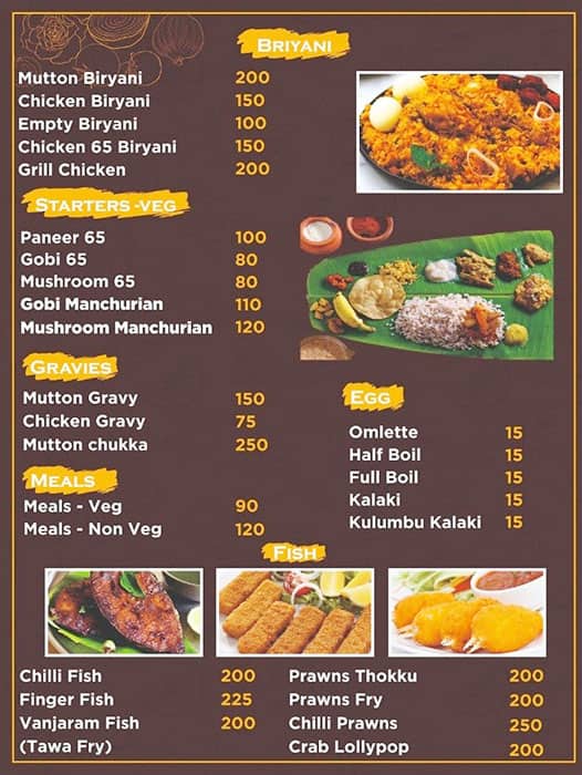 Menu of Bakshi's Biryani House, Peelamedu, Coimbatore