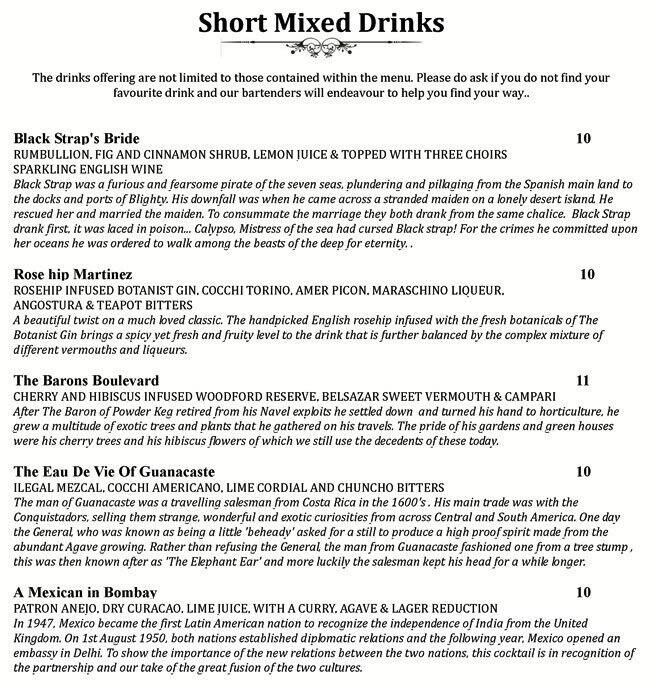 Powder Keg Diplomacy Menu, Menu for Powder Keg Diplomacy, Battersea