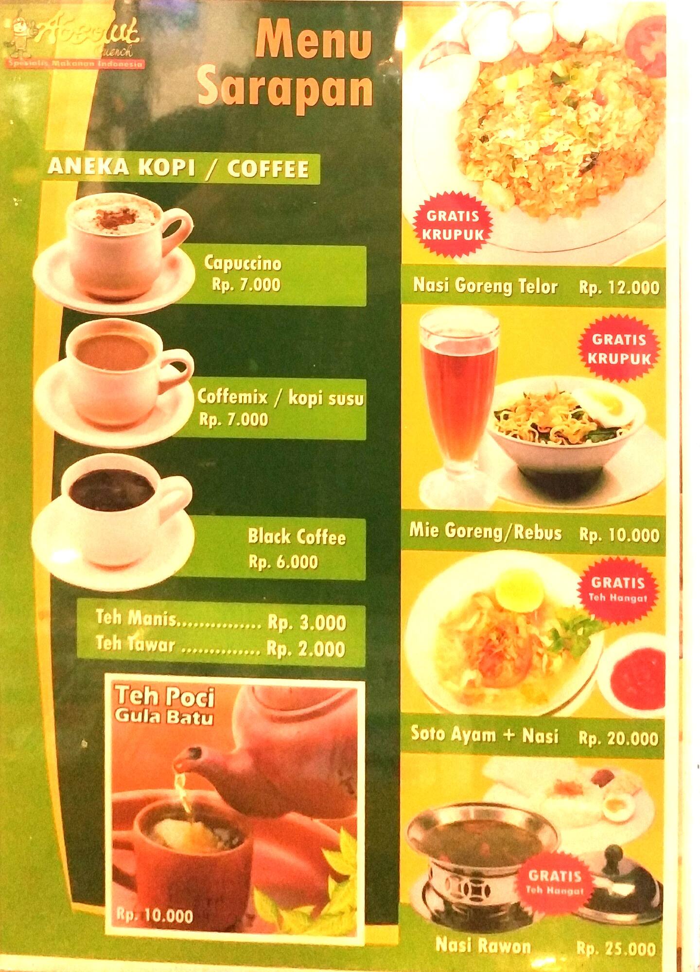 Menu at Absolute Quench restaurant, Central Jakarta, Tower 2