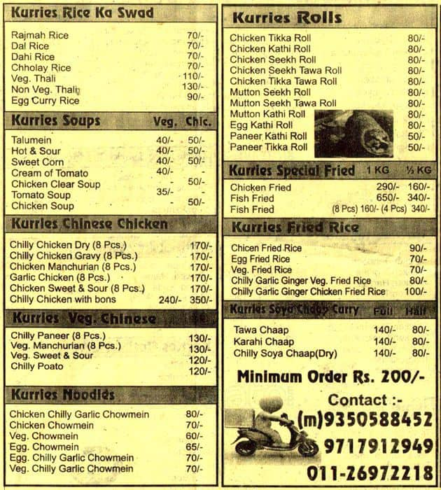 Kurries Aapke Khatir Menu, Menu for Kurries Aapke Khatir, Sarita Vihar ...