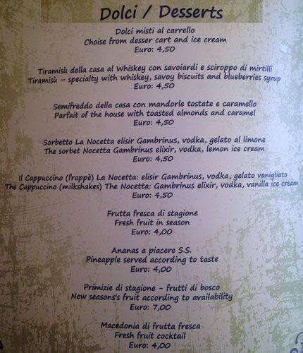 Menu di Ristorante La Nocetta 