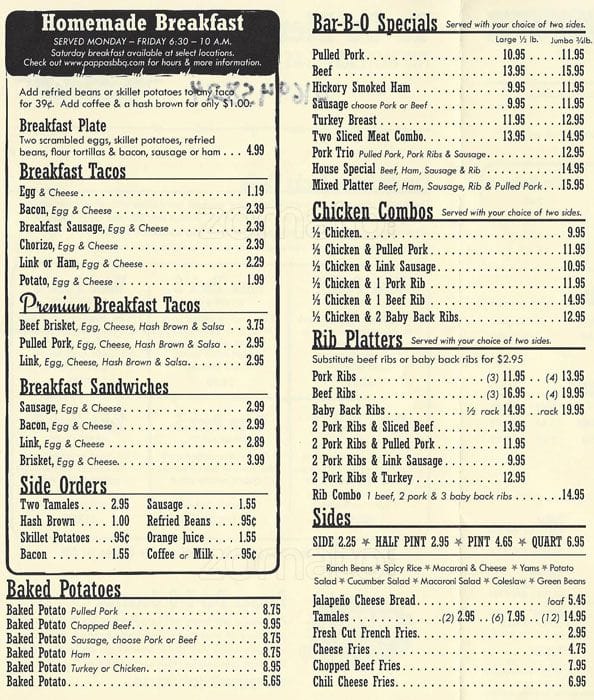 Pappas Bar-B-Q Menu, Menu De Pappas Bar-B-Q, Northwest Dallas, Dallas ...