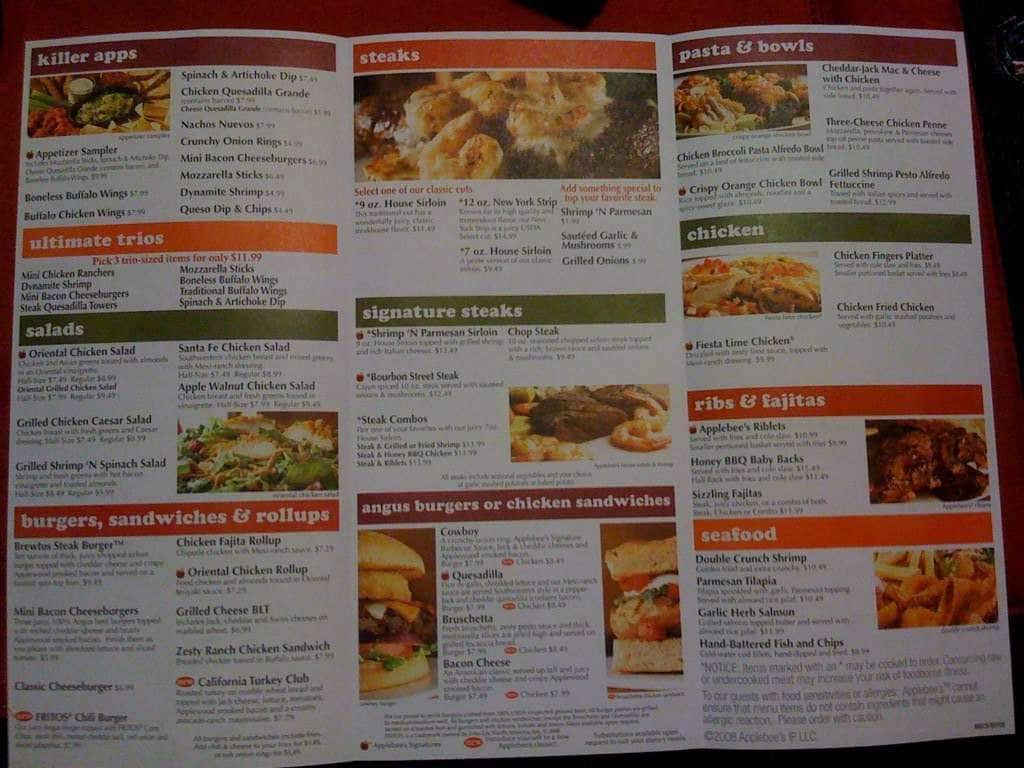 Applebees Printable Menu With Prices