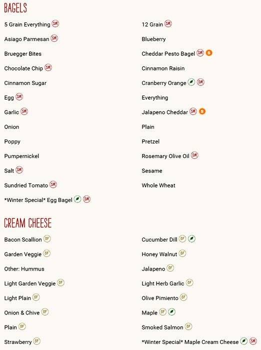 Menu at Bruegger's Bagels fast food, Pineville, PinevilleMatthews Rd