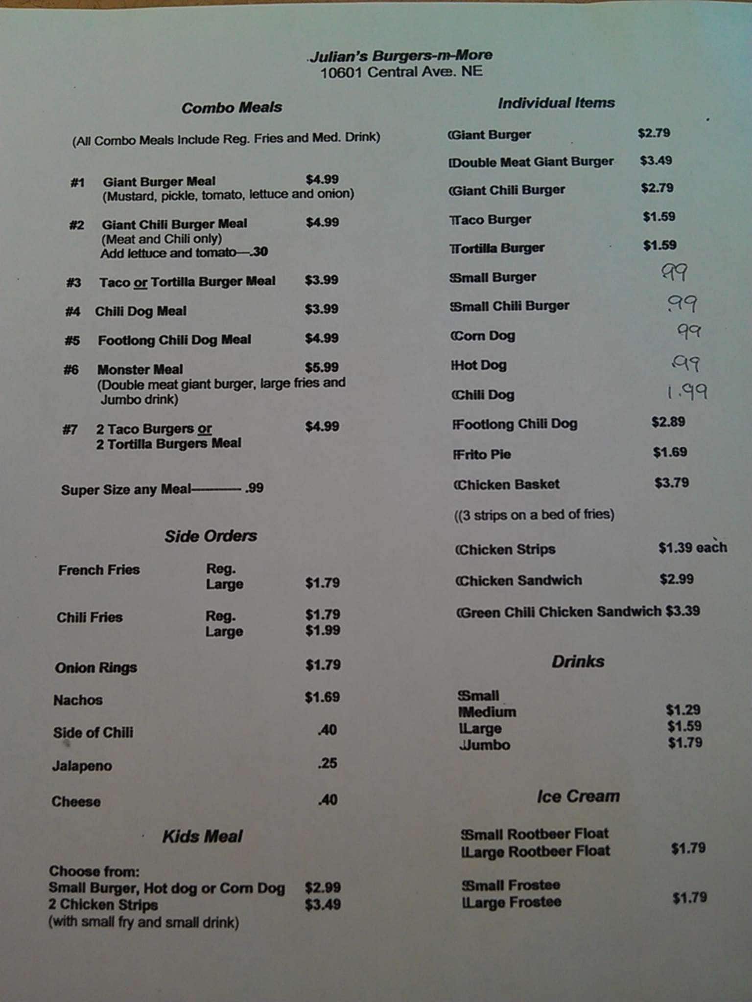 Julian's Burgers & More Menu - Urbanspoon/Zomato